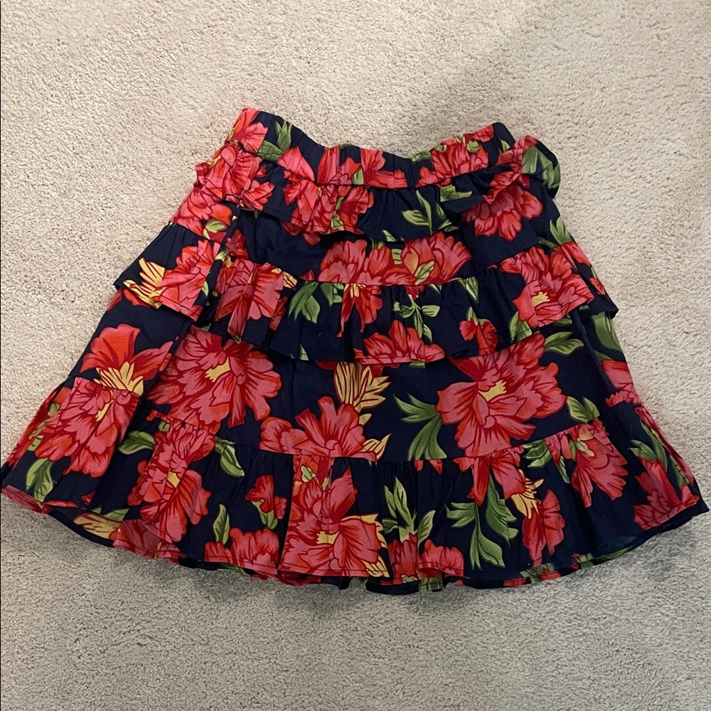Walter Baker Floral Mini Skirt - Red and Green on Navy